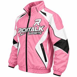 Men's Pink Windproof <b>Racer</b> <b>Jacket</b> Stand Collar Zipper Front Logo Color Blocking Sporty Style Autumn Wear - Product Image 3