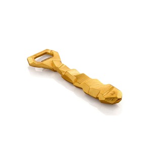 Geometric Rock <b>Bottle</b> Opener Crafted From Premium <b>Brushed</b> Gold Metal Features Chiseled Faceted Handle Perfect For Luxury Bars - Product Image 2