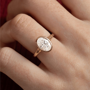 Bague de fiançailles solitaire en or massif 18K, 14K, 10K ou argent 925, sertie d'un diamant de laboratoire certifié IGI, taille ovale 1-5 carats, monture minimaliste. - Product Image 3