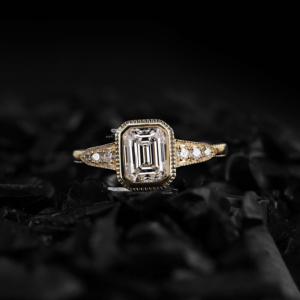 14K Gold Emerald Cut Lab Grown Diamond <b>Ring</b> for Women Vintage Milgrain Bezel Engagement <b>Ring</b> Custom Bridal Jewelry Manufacturer - Product Image 1
