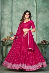 Ensemble Lehenga Choli en Georgette pour femme avec broderies et sequins, Lehenga entièrement cousu, blouse non cousue et dupatta assorti - Product Image 4