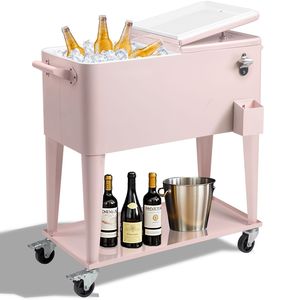 Carrello Frigo Isolato in LLDPE Rosa per Patio con Ruote Bloccabili e Apribottiglie Integrato - Product Image 2