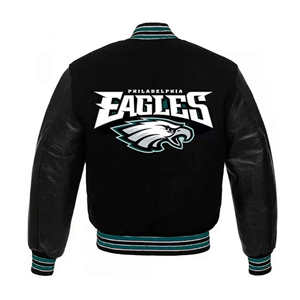 Veste universitaire classique pour homme, logo d'aigle brodé, veste de baseball en laine avec manches en cuir, manteau streetwear d'hiver - Product Image 2