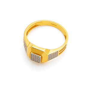 Mens 18KT Yellow Gold Octagonal Square Cluster Cubic Zirconia Signet <b>Ring</b> Two Tone Side Stones <b>Statement</b> Wedding Party Gift Jew - Product Image 4