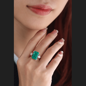 Best Seller 14x10mm Colombian Lab Grown Emerald IGI Certified 14K Solid Yellow Gold Bridal Set Luxury Half Bezel <b>Statement</b> <b>Ring</b> - Product Image 1