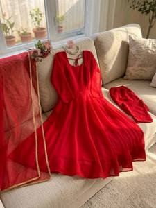 TENNECY Nuevo Traje Anarkali de Fiesta para Mujer, Estilo Elegante, de Seda HeavyTibby, Multicolor, Liso, para Trabajo, Sin Arrugas, Reversible, de Secado Rápido - Product Image 4