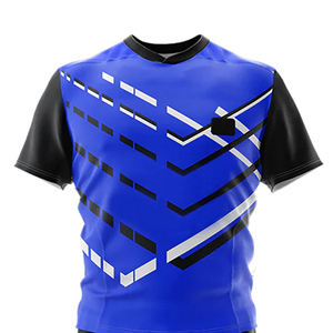 Ensemble de maillots de rugby géométriques personnalisés OEM, sublimés, bleu et noir à rayures diagonales, uniformes de rugby à séchage rapide, kit de rugby d'équipe pour hommes - Product Image 6