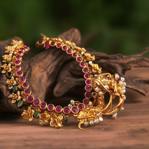 24K Gold Plated <b>Ruby</b> Jhumka <b>Necklace</b> Set-Fine Bridal Jewelry for Daily Wear - Product Image 3