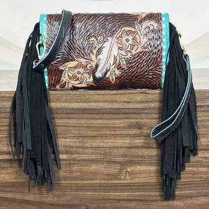 Bolso de mano floral de cuero genuino hecho a mano estilo western, bolso cruzado mini con flecos de cuero vacuno auténtico al por mayor para mujer - Product Image 5
