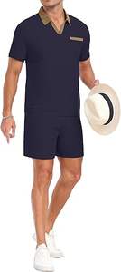 Conjunto Deportivo de Verano para Hombre PrinStory, Camiseta Polo de Punto Waffle y Pantalones Cortos, Conjunto Casual de 2 Piezas con Bolsillos - Product Image 5