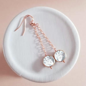 Pendientes Colgantes con Forma de Moneda de Ágata Dendrítica, Piedra Preciosa Natural Blanca y Negra, Chapados en Oro Rosa, Joyería Hecha a Mano para Mujer - Product Image 1