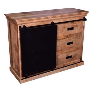 Industrial & Vintage Eco-Friendly Iron Metal & Solid Mango Wood <b>Large</b> Capacity 1 <b>Sliding</b> Door 3 drawer Living Room Cabinet - Product Image 3