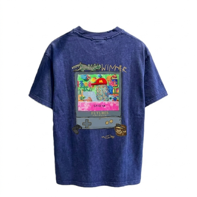 Oversized Men's Cotton T-Shirt With Cartoon Game Print Back Design Street Style Short Sleeve O-Neck Jersey Fit