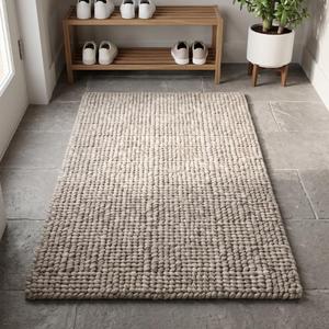 Alfombra Tejida a Mano de Lana Beige con Textura de Pelo Medio, Antideslizante, de Color Sólido, con Base de Lona de Algodón Moderna, para Sala de Estar o Dormitorio - Product Image 1