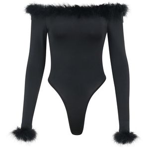 New Arrivals Activewear Long Sleeve <b>Feather</b> Black Skinny Fit Breathable Streetwear Canvas Bodysuit <b>Tops</b> for Women - Product Image 1