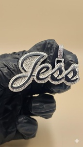 Pendentif Lettre Personnalisé Jess en Argent 925 Plaqué Rhodium avec Moissanite, Style Hip Hop, Breloque Thème, Cadeau Unisexe - Product Image 2
