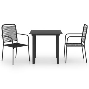 Set da Pranzo da Giardino in Acciaio Verniciato a Polvere Nera con Vetro e Corda di Cotone, Arredamento da Patio - Product Image 2
