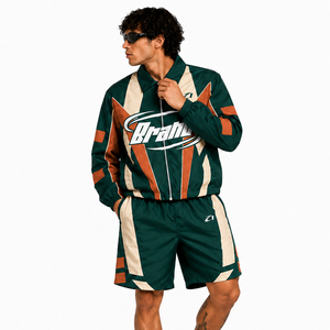 Conjunto Deportivo de Marca en Verde, Naranja y Beige, Diseño Simple, Manga Larga, Cierre con Cordón, Casual, Ligero, 100% Nailon, Corte Regular, Detalles Laterales - Product Image 4