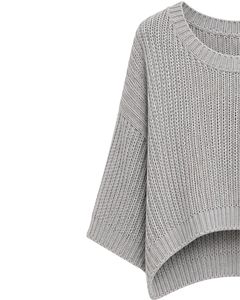 Pull court en maille gris pour femme, coupe ample, manches courtes, respirant, léger, décontracté, tendance, pour l'été - Product Image 4
