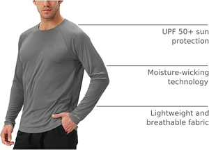 Premium Long Sleeve <b>Grey</b> Men's Rash Guard UPF 50 Plus Sun Protection Quick Dry Athletic <b>Tight</b> Fit Swim Shirt Bulk - Product Image 5