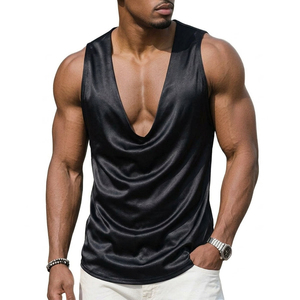 Débardeurs de fête pour hommes en satin premium à haute brillance, à décolleté plongeant, sans manches, personnalisables, vente en gros, vêtements OEM - Product Image 2