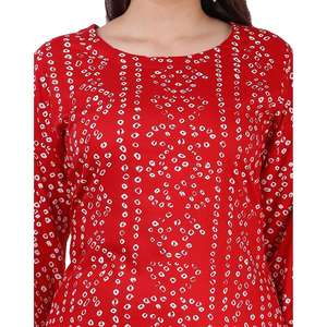 Aarti Fashion Red Bandhani Printed Cotton <b>Kurta</b> with White Printed Palazzo <b>for</b> <b>Women</b> Indian & Pakistani Clothing Model 10 - Product Image 4
