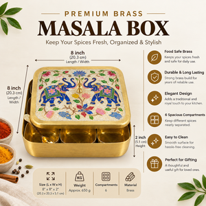 Handcrafted Brass Masala Box with Elephant Meenakari <b>Art</b> Decorative Spice <b>Storage</b> Container for Kitchen Dining Table Gift Use - Product Image 5