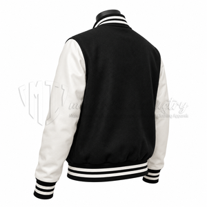 Custom Black <b>White</b> Wool Leather Varsity <b>Jacket</b> <b>Men</b> Classic Letterman Baseball <b>Jacket</b> OEM Embroidery Bulk Manufacturer - Product Image 4
