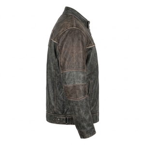 Distressed Vintage <b>Leather</b> <b>Jacket</b> <b>Brown</b> Charcoal Yoke <b>Mens</b> Custom Riding Coat Real Cowhide Outerwear Wholesale Factory Exporter - Product Image 3