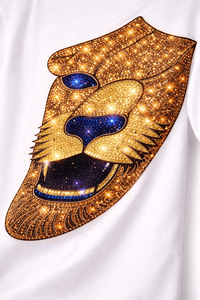 Camiseta Blanca Oversize para Hombre, Estilo Veraniego, con Estampado de León con Pedrería, Algodón, Estilo Urbano, Corte Holgado, Logotipo Personalizado, Último Diseño - Product Image 6