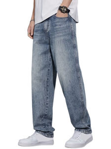 Mens Regular Fit Straight Leg Medium Blue <b>Jeans</b> Casual Washed Denim Pants Classic Vintage Streetwear Trousers <b>Soft</b> 100% Cotton - Product Image 2