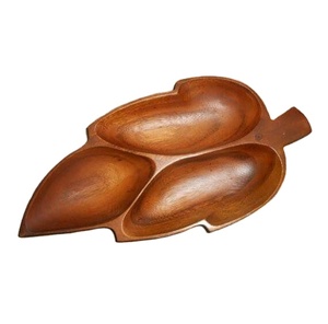 Forme de feuille multi-compartiments noix plateau de service en bois noix plateau Snack plateau Fruits secs collations maison cuisine accessoire - Product Image 1