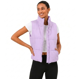 Chaleco Acolchado Azul Claro para Mujer, Cuello Alto, Cierre de Cremallera, Cortavientos, Sin Mangas, Largo Regular - Product Image 1