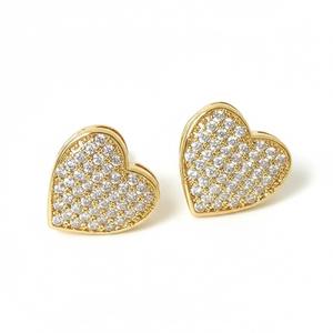 Pendientes de Corazón con Diamantes Engastados al por Mayor, Oro Puro de 14K y 18K, Diamantes de Laboratorio, Pendientes con Forma de Corazón, Regalo Romántico para Ella - Product Image 1