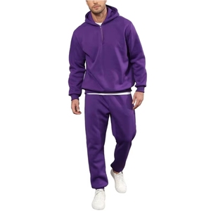 Men Hooded Tracksuit <b>Set</b> <b>Matching</b> <b>Jogger</b> Pants Casual Sportswear Outfit Comfort Fit Design Kangaroo Front Pocket Relaxed Fit - Product Image 1