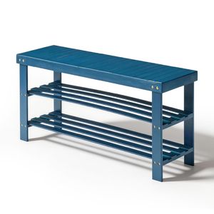 Scarpiera Moderna a 3 Ripiani in Bambù Blu 90x28x45 cm - Lusso e Semplicità Salvaspazio per l'Ingresso di Casa - Product Image 4