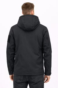 เสื้อแจ็คเก็ตมีฮู้ดแบบซอฟต์เชลล์สีดำสำหรับผู้ชาย – เสื้อโค้ทกลางแจ้งแบบซิปกันน้ำพร้อมกระเป๋าอเนกประสงค์แบบซิปหลายช่อง - Product Image 2