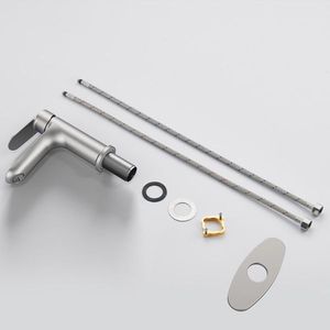 Grifo monomando de níquel cepillado para baño y ducha, para 1 o 3 orificios, con base y dos mangueras de 9/16 pulgadas para lavabo de lavandería - Product Image 2