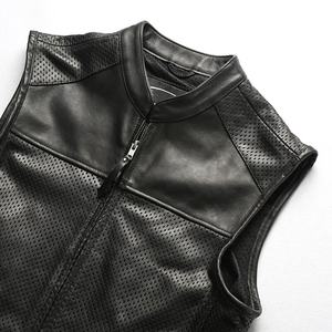 Gilet en cuir perforé noir pour homme, col rond, respirant, avec boutons recouverts de maille, bretelles latérales ajustables, ventilé, automne - Product Image 1