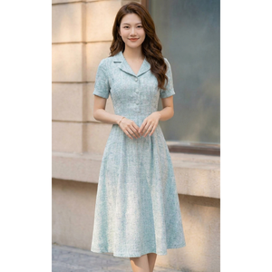 Vestido de Mujer de Manga Corta de la Más Alta Calidad, Estilo Elegante, Transpirable, para Oficina, OEM, ODM, Vestido Casual para Mujer - Product Image 1