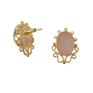 Boucles d'oreilles vintage plaquées or avec pierre ovale en quartz rose pour femmes - Product Image 5