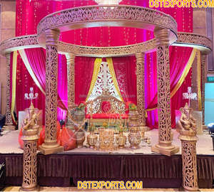 Superbe mariage Lotus sculpté pilier Mandap tendance Lotus en forme de Mandap fleur décor à couper le souffle mariage Designer Mandap USA - Product Image 5