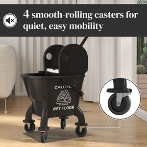 Secchio per Mop da 27,5 Quarti con Ruote e Strizzatore, in Plastica PP Nera, Capacità 30L, con Manico a Pressione e Mop per Pulizia Pavimenti - Product Image 6