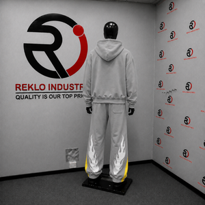 Ensemble survêtement homme gris motif flamme et crâne, sweat à capuche et pantalon, streetwear, manches longues, fermeture à cordon, imprimé, en promotion - Product Image 4