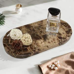 Plateau ovale en marbre brun Pietra, plateau de service décoratif en pierre naturelle, décoration de luxe pour la maison - Product Image 4