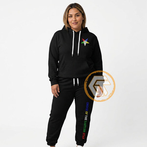 Survêtement streetwear personnalisé pour femme, en molleton de coton, brodé, 2 en 1, à capuche, respirant, de haute qualité, motif étoile orientale, pour l'hiver - Product Image 2