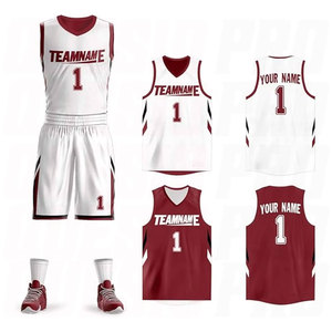 Dark Red & White Hot Sale Custom Team Basketball Uniform Stitched Anti-Bacterial <b>Polyester</b> Jersey & <b>Shorts</b> - Product Image 1