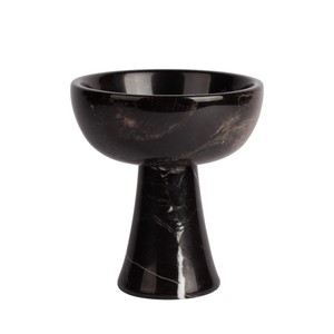Bol sur piédestal en marbre noir vintage, plateau à fruits en pierre naturelle, centre de table décoratif, bol sur pied pour la maison et l'hôtel - Product Image 1