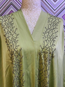 Wholesale Modest Dubai Beaded Sequined <b>Long</b> Sleeve Abaya Muslim Traditional Handmade Wedding Women Polyester Breathable V Neck - Product Image 6