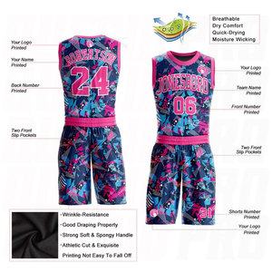 Custom Figure Pink <b>Light</b> Blue Round <b>Neck</b> Sublimation Basketball Uniform Jersey Sleeveless Moisture Wicking Quick Dry Breathable - Product Image 2